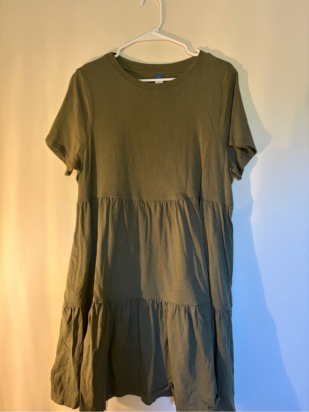 Olive Green Short Sleeve Tiered T-Shirt Dress